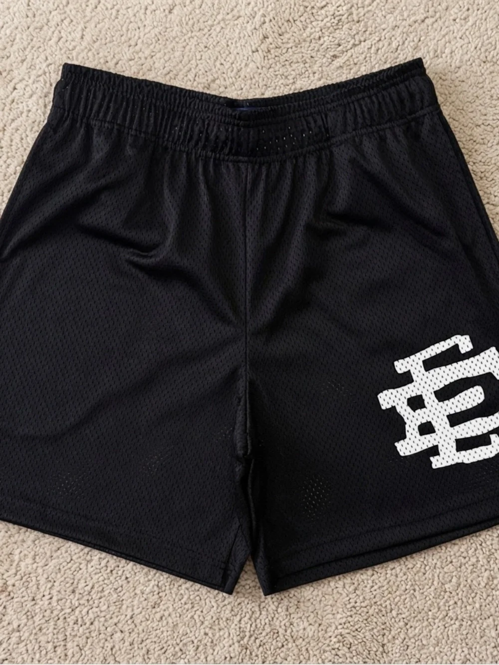 Eric Emanuel Black Mesh Shorts with White Logo